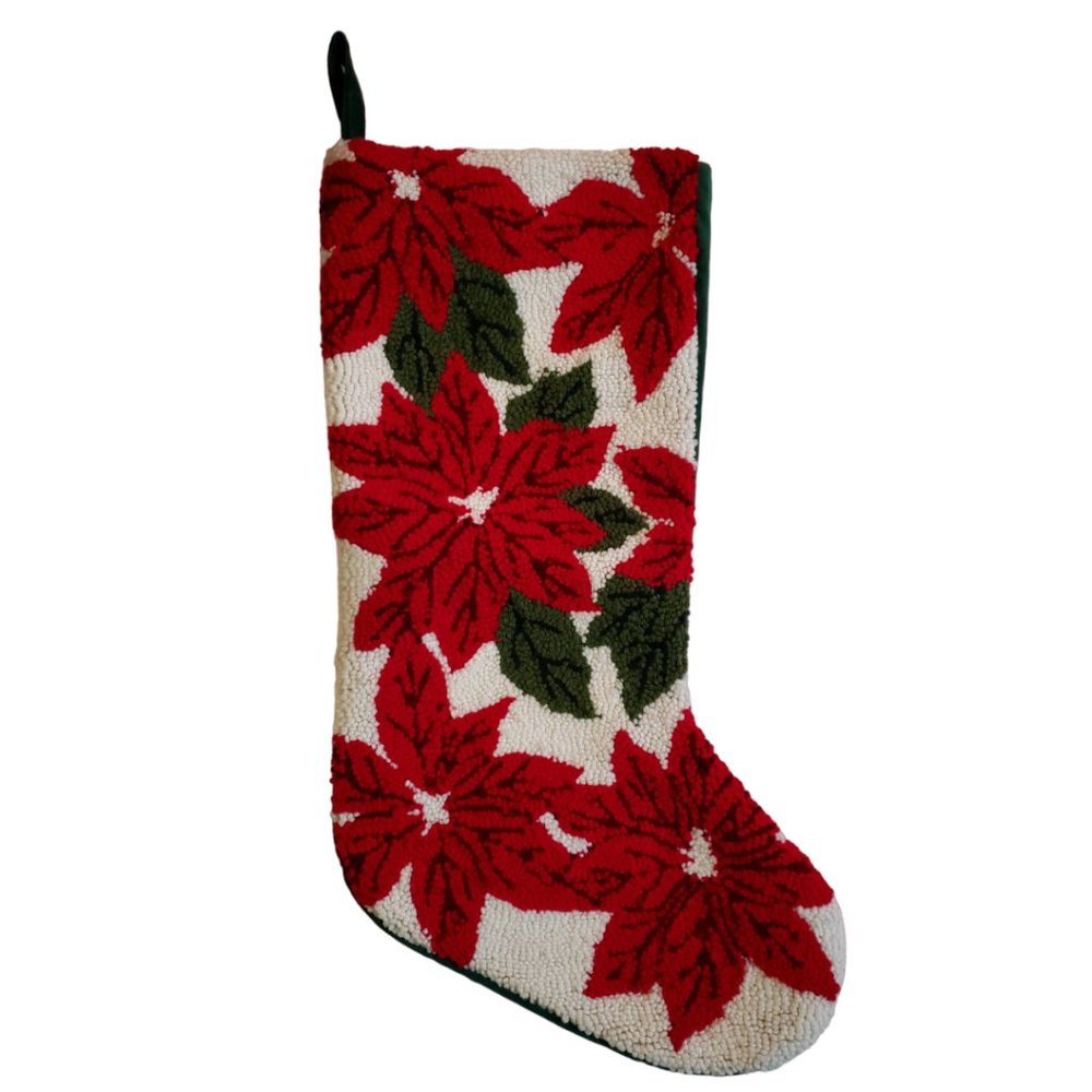 Vintage Christmas stocking poinsettia red green Country Living Collection 90s